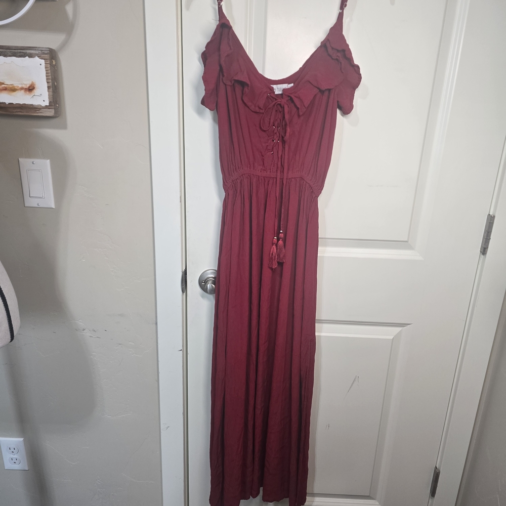 Tiare Hawaii Red Maxi Dress Small Lace Up Resort Vacation Summer Event Beach
